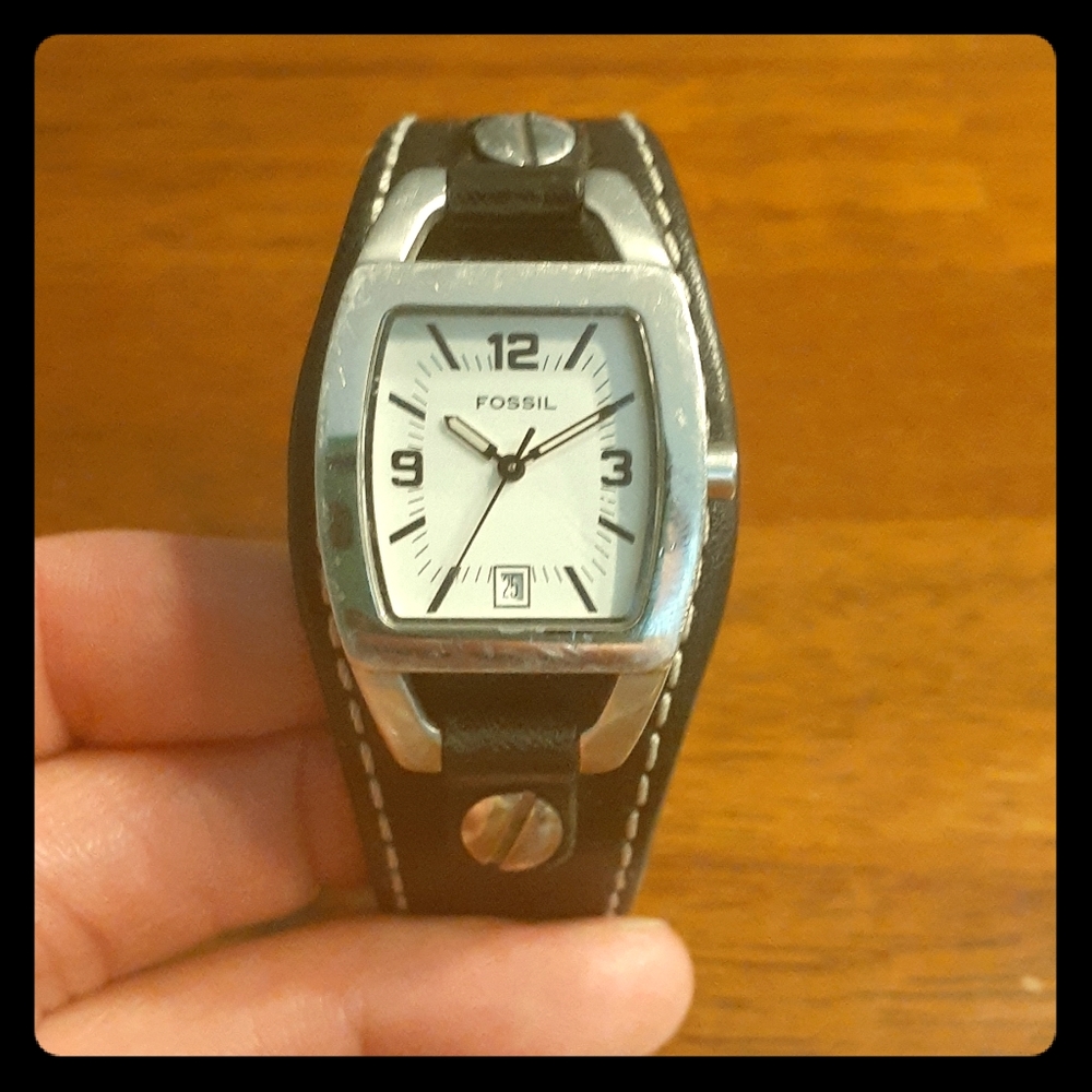 Fossil brand black leather watch